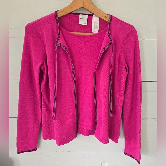 Emma James Pink Attached Cardigan Bow Tie Sweater Top Women's Petite Small - Picture 6 of 8